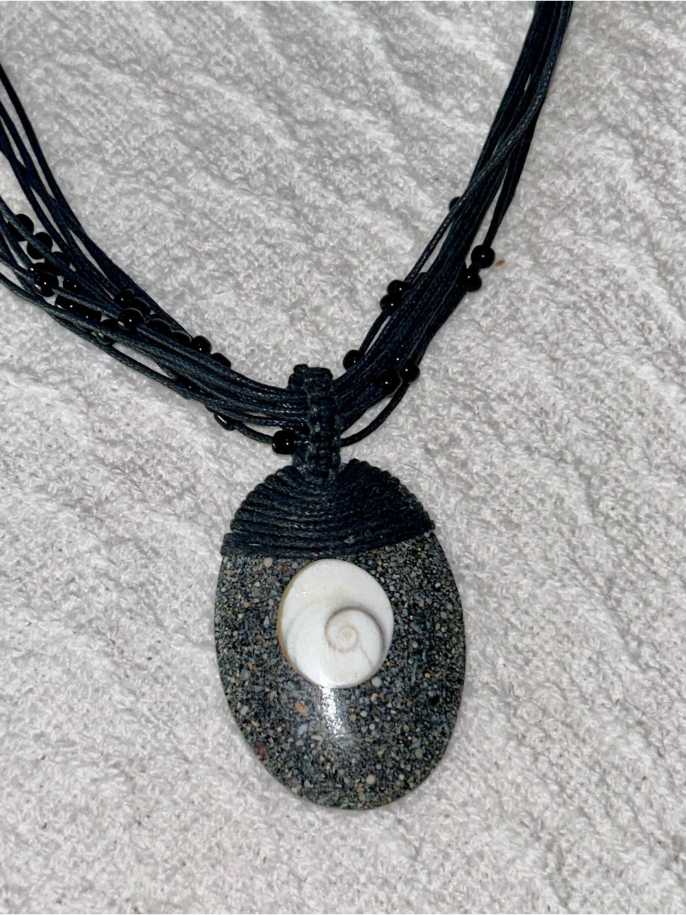 Boho black rustic necklace stone and shell motif